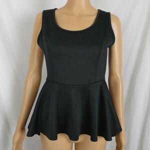 Romeo & Juliet Couture Black Sleeveless Peplum Top Blouse Hi Low Skirted Hem Sm